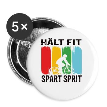 Hält Fit Spart Spirt Fahrrad Rennrad Radfahrer - Buttons groß 56 mm (5er Pack) - Weiß - Vorne
