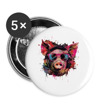 Schwein - Buttons groß 56 mm (5er Pack) - Weiß - Vorne