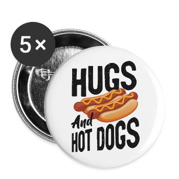 Hot Dog Adult Hugs And Hot Dogs - Buttons groß 56 mm (5er Pack) - Weiß - Vorne