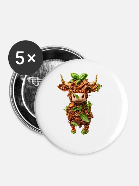 Kuh Fleisch Beef - Buttons groß 56 mm (5er Pack) - Weiß