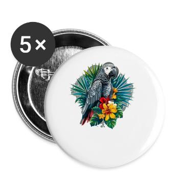 Perroquets gris d’Afrique - Lot de 5 grands badges (56 mm) - blanc - Devant