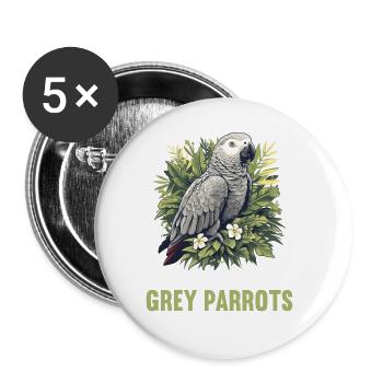 Graupapageien Graupapagei - Buttons groß 56 mm (5er Pack) - Weiß - Vorne