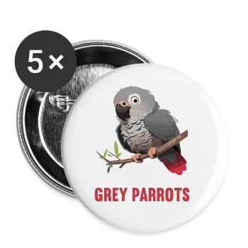 Graupapageien Graupapagei - Buttons groß 56 mm (5er Pack) - Weiß - Vorne
