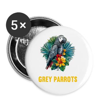 Perroquets gris d’Afrique - Lot de 5 grands badges (56 mm) - blanc - Devant