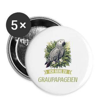 Graupapageien Graupapagei - Buttons groß 56 mm (5er Pack) - Weiß - Vorne