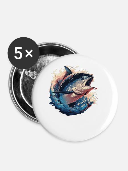 Tuna Thunfische Thunfisch - Buttons groß 56 mm (5er Pack) - Weiß