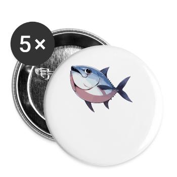 Tuna Thunfische Thunfisch - Buttons groß 56 mm (5er Pack) - Weiß - Vorne