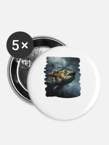Tuna Thunfische Thunfisch - Buttons groß 56 mm (5er Pack) - Weiß