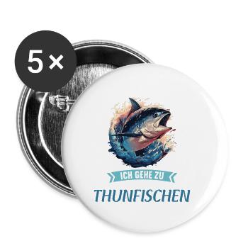 Tuna Thunfische Thunfisch - Buttons groß 56 mm (5er Pack) - Weiß - Vorne