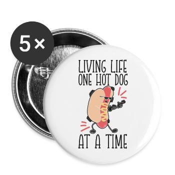 Hot Dog Adult Living Life One Hot - Buttons large 2.2''/56 mm (5-pack) - white - Front