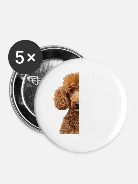 Pudel Girl Geschenk - Buttons groß 56 mm (5er Pack) - Weiß
