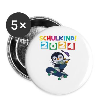 Schulkind 2024 Einschulung Schulanfang - Buttons groß 56 mm (5er Pack) - Weiß - Vorne