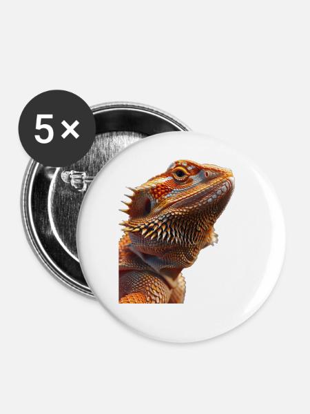 Bärtiger Drache - Buttons groß 56 mm (5er Pack) - Weiß