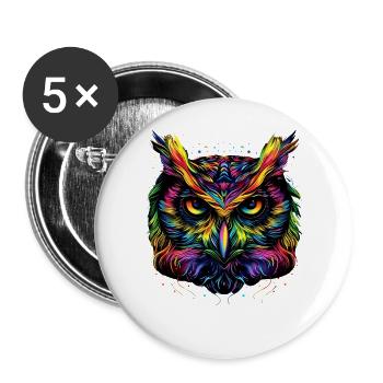 Owl Colorful Rainbow Colors Pop Art Owl Eagle Owl Owls - Buttons large 2.2''/56 mm (5-pack) - white - Front