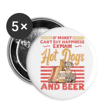 Hot Dog Adult Beer Vintage If - Buttons groß 56 mm (5er Pack) - Weiß - Vorne