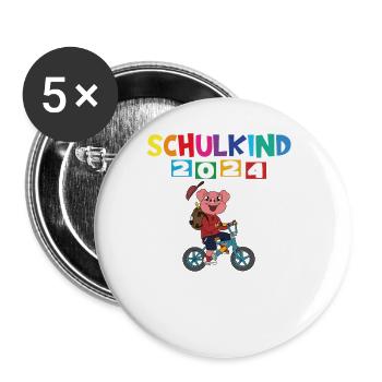 Schulkind 2024 Einschulung Schulanfang - Buttons groß 56 mm (5er Pack) - Weiß - Vorne