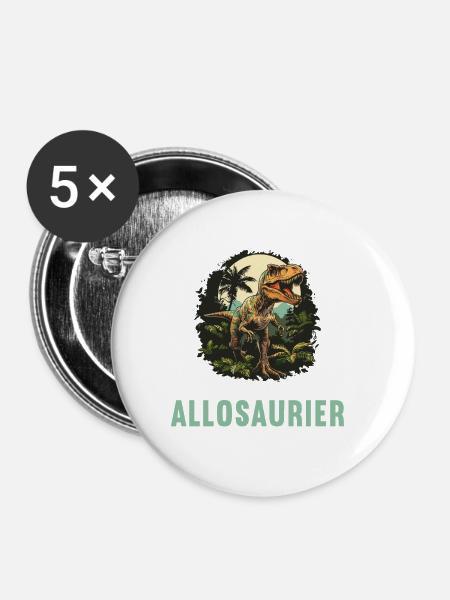 Allosaurier Allosaurus - Buttons groß 56 mm (5er Pack) - Weiß