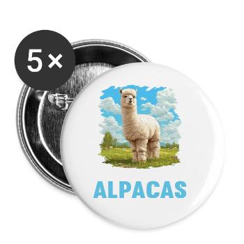 Alpaca Alpakas Alpaka - Buttons groß 56 mm (5er Pack) - Weiß - Vorne