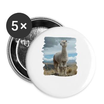 Alpaca Alpakas Alpaka - Buttons groß 56 mm (5er Pack) - Weiß - Vorne