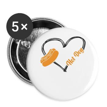 Hot Dog Adult Heart Hot Dog - Buttons groß 56 mm (5er Pack) - Weiß - Vorne