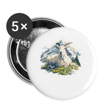 Alpine Goat Bergziegen Bergziege - Buttons groß 56 mm (5er Pack) - Weiß - Vorne