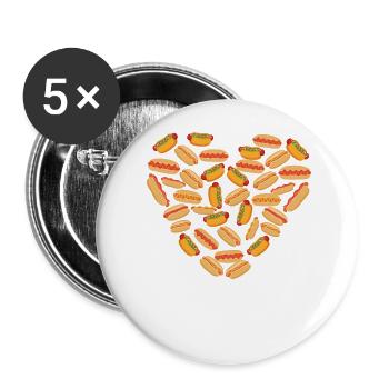 Hot Dog Adult Heart - Buttons groß 56 mm (5er Pack) - Weiß - Vorne