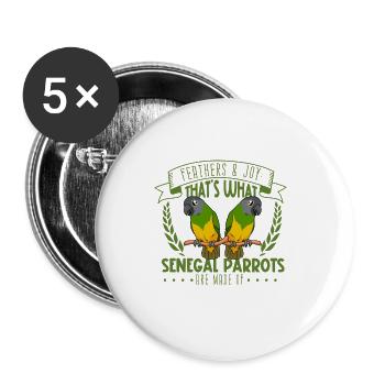 Federn und Freude - Senegalpapagei - Buttons groß 56 mm (5er Pack) - Weiß - Vorne