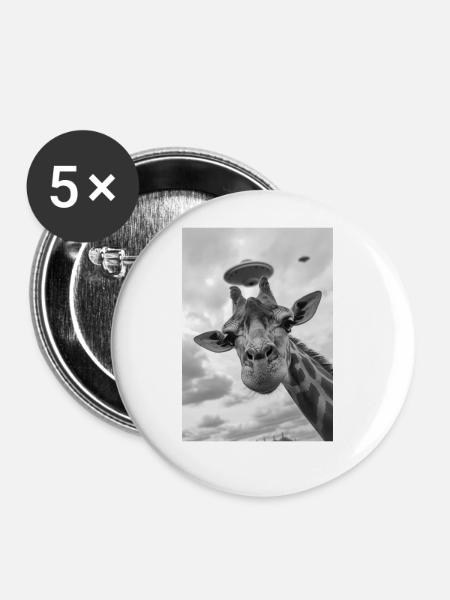 Ufo Selfie Giraffe - Buttons groß 56 mm (5er Pack) - Weiß