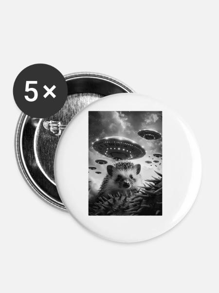Ufo Selfie Igel - Buttons groß 56 mm (5er Pack) - Weiß