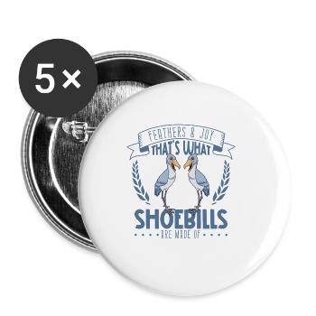 Federn und Freude - Schuhschnabel - Buttons groß 56 mm (5er Pack) - Weiß - Vorne