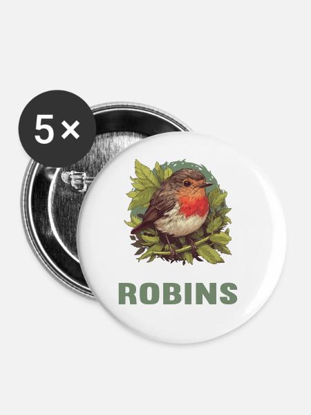 Robin Rotkehlchen - Buttons groß 56 mm (5er Pack) - Weiß