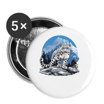 Snow Leopard Schneeleoparden Schneeleopard - Buttons large 2.2''/56 mm (5-pack) - white - Front