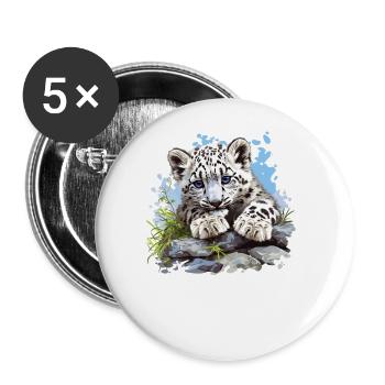 Snow Leopard Schneeleoparden Schneeleopard - Buttons large 2.2''/56 mm (5-pack) - white - Front