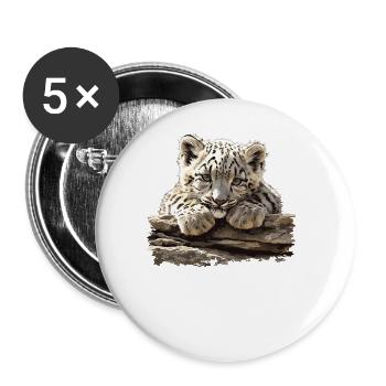 Snow Leopard Schneeleoparden Schneeleopard - Buttons large 2.2''/56 mm (5-pack) - white - Front