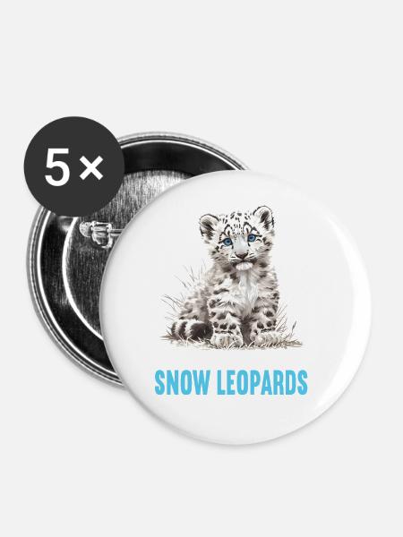 Snow Leopard Schneeleoparden Schneeleopard - Buttons groß 56 mm (5er Pack) - Weiß