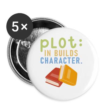 Plot It Builds Charactet Book Writing Writer - Buttons groß 56 mm (5er Pack) - Weiß - Vorne