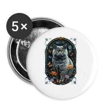 British Shorthair Cat - Buttons large 2.2''/56 mm (5-pack) - white - Front