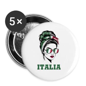Italy Woman Bun Italian Flag Proud Girl - Buttons large 2.2''/56 mm (5-pack) - white - Front