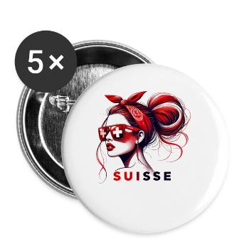 Schweizer Frauen Brötchen Fahne Stolz Für Mädchen - Buttons groß 56 mm (5er Pack) - Weiß - Vorne