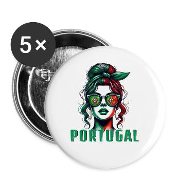 Portugal Frau Dutt Portugiesische Flagge Stolz - Buttons groß 56 mm (5er Pack) - Weiß - Vorne