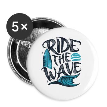 Ride the Wave Surfen Surfbrett Sommer Urlaub - Buttons groß 56 mm (5er Pack) - Weiß - Vorne