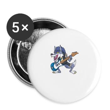 Guitare électrique Cartoon Wolf Rocks - Lot de 5 grands badges (56 mm) - blanc - Devant