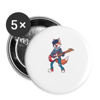 Guitare électrique Cartoon Fox Rocks - Lot de 5 grands badges (56 mm) - blanc - Devant