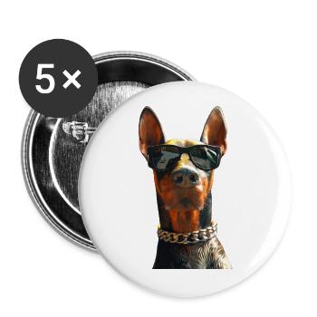 Dobermann Hunde Motiv Wachhund Stolze Dobermänner - Buttons groß 56 mm (5er Pack) - Weiß - Vorne