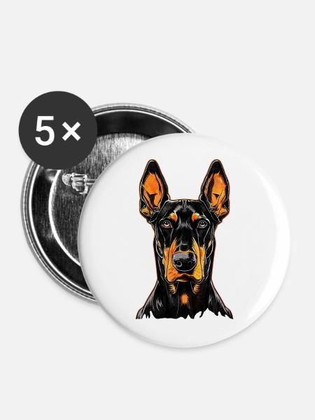 Dobermann Hunde Motiv Wachhund Stolze Dobermänner - Buttons groß 56 mm (5er Pack) - Weiß