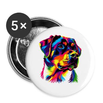 Rottweiler chien couleurs vives pop art fierté chiens - Lot de 5 grands badges (56 mm) - blanc - Devant