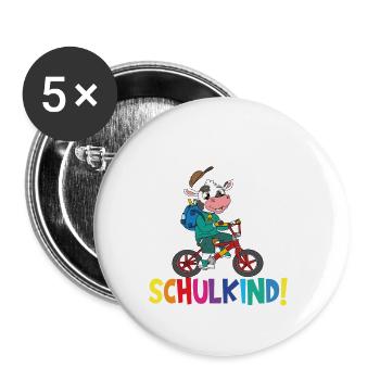 Schulkind 2024 Einschulung Schulanfang - Buttons groß 56 mm (5er Pack) - Weiß - Vorne