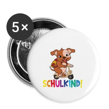 Schulkind 2024 Einschulung Schulanfang - Buttons groß 56 mm (5er Pack) - Weiß - Vorne