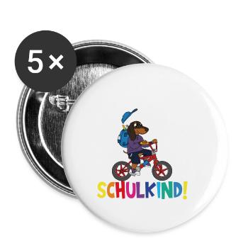 Schulkind 2024 Einschulung Schulanfang - Buttons groß 56 mm (5er Pack) - Weiß - Vorne