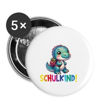Schulkind 2024 Einschulung Schulanfang - Buttons groß 56 mm (5er Pack) - Weiß - Vorne